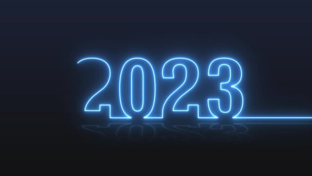 2023 text neon line motion illuminates to welcome the new year