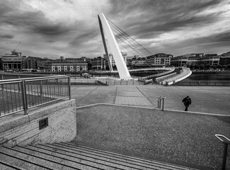 Black and white shot of Millennium Bridge Gateshead