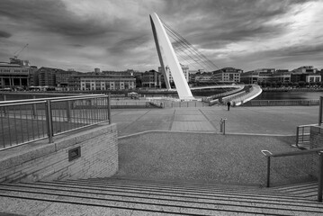 Black and white shot of Millennium Bridge Gateshead