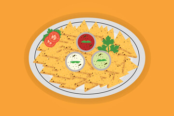 Nachos potato chips crispy with tomato vector illustration