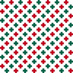 Geometric pattern seamless plus sign red green 3d illustration style Can be used in decoration, fashion, Christmas, curtains, tablecloths, gift wrapping paper.