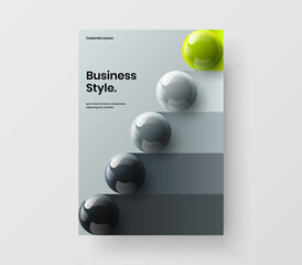 Clean front page A4 vector design concept. Abstract realistic balls company brochure illustration.