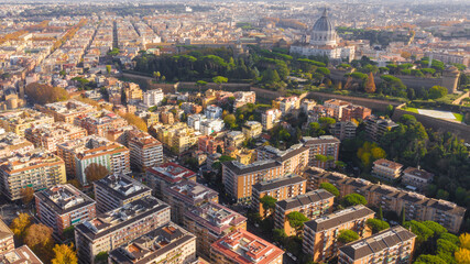 Aerial view of Papal Basilica of Saint Peter in the Vatican located in Rome, Italy. It's the most...