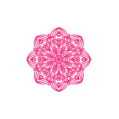 Vector hand drawn doodle mandala with tracery. Ethnic mandala with colorful ornament. Isolated. Pink bright colors. On white background. Doodle