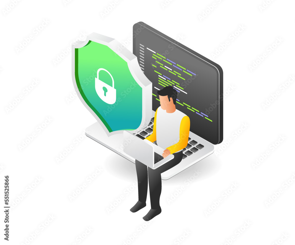 Poster Programming language security illustration flat isometric concept