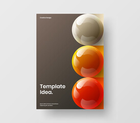 Minimalistic 3D spheres handbill concept. Fresh journal cover vector design template.