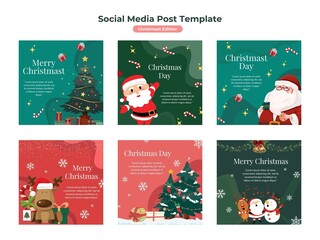 Social Media Post Template. Merry Christmas Day Post Template Flat Design Illustration Editable of Square Background Suitable for Social media, Card, Greetings and Web Internet Ads