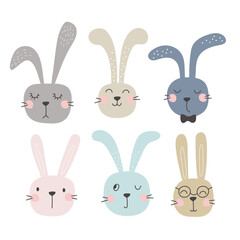 Set with cute rabbits. Vector