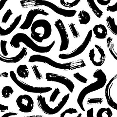 Dry Brush Strokes and Circles Seamless Pattern. Hand Drawn Artwork Abstract Vector Background