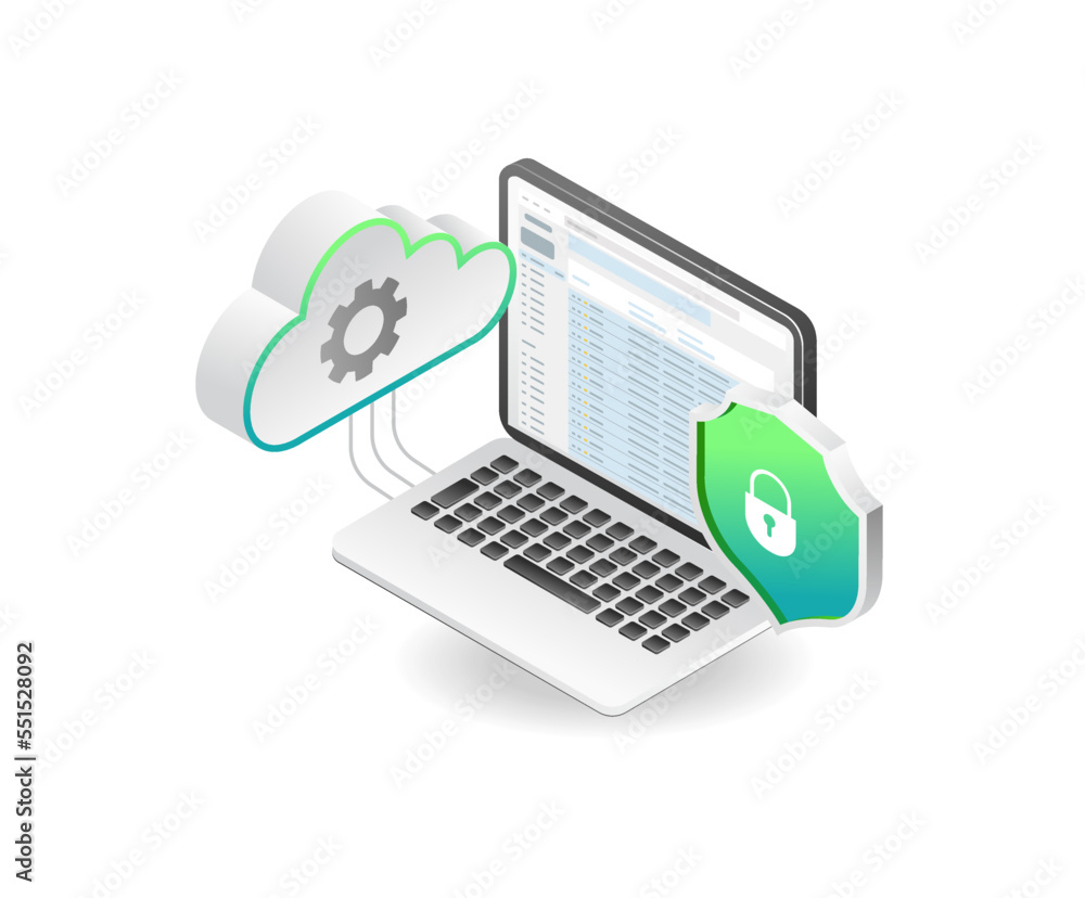 Wall mural flat isometric concept of cloud server data security illustration - Wall murals