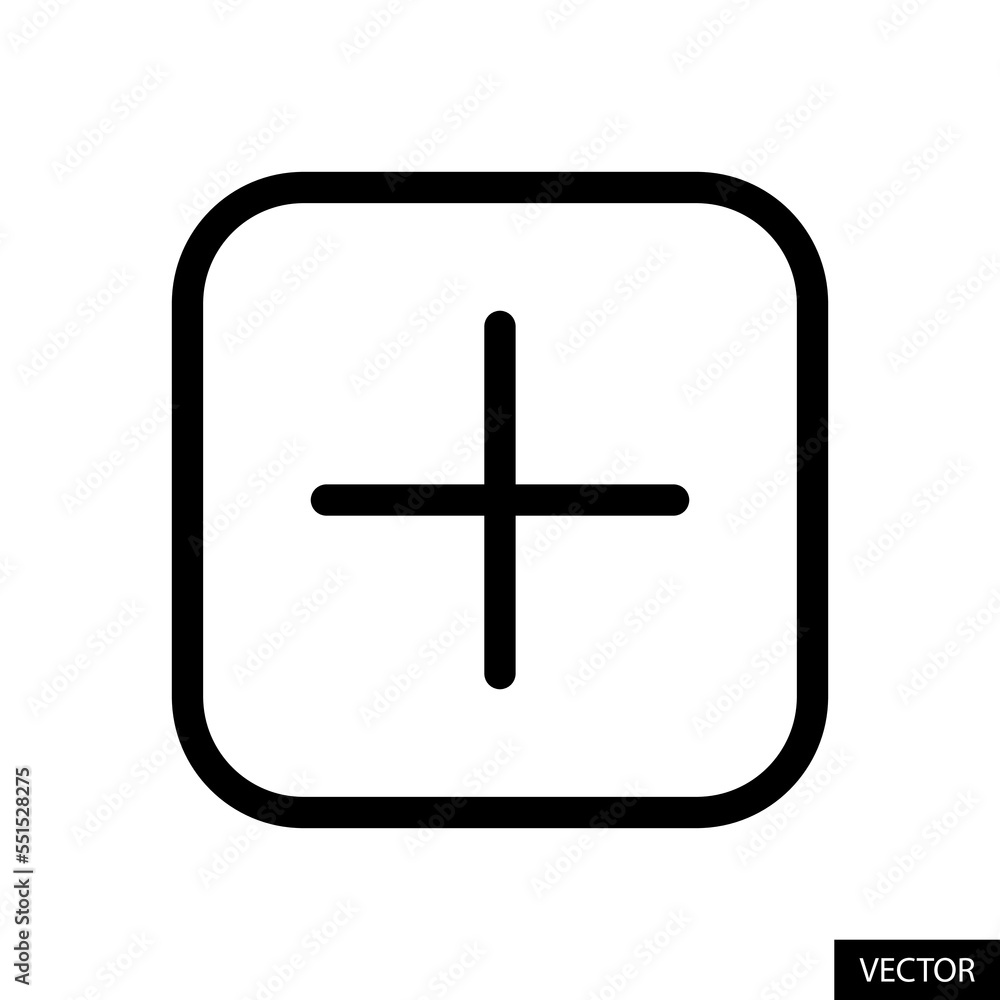Poster add button in square or plus square button vector icon in line style design for website design, app,