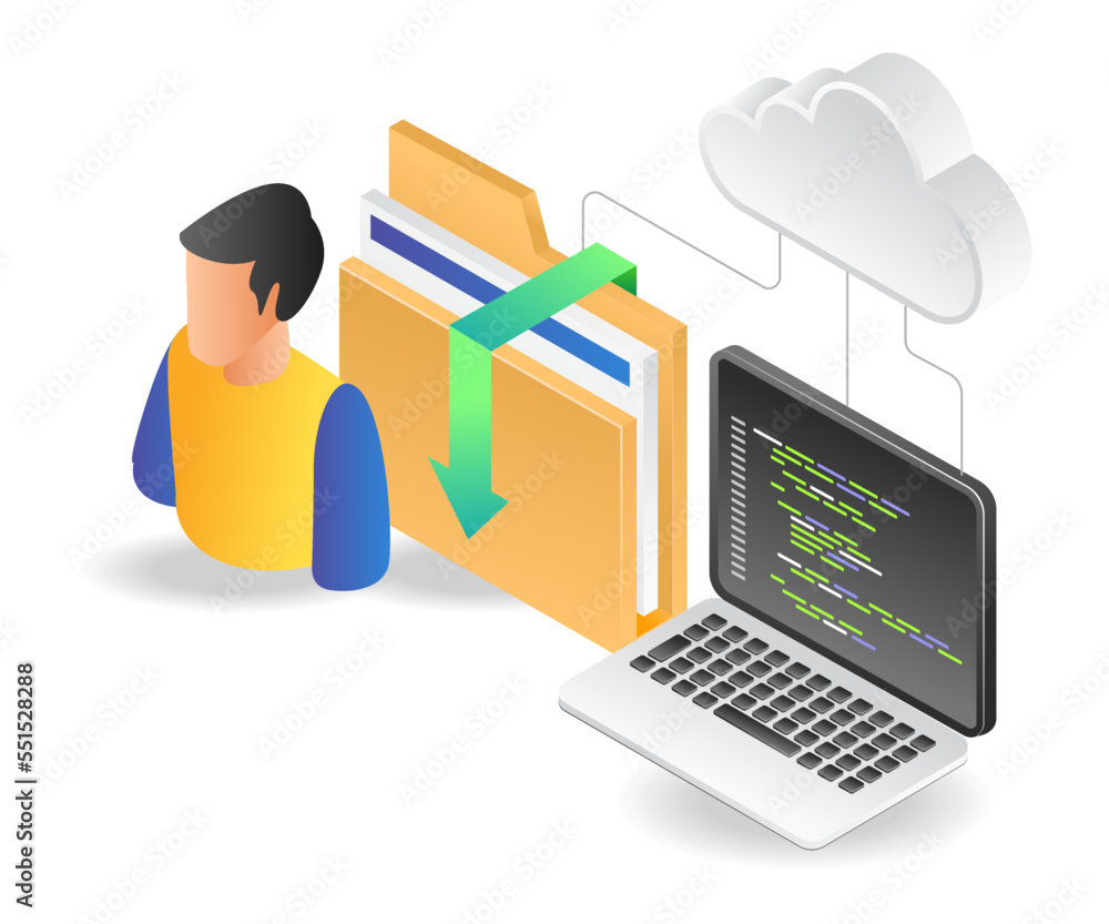 Fototapete flat illustration concept isometric cloud server program data folder