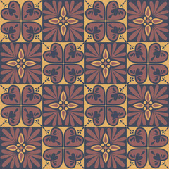 Decorative square shaped ceramic tiles, trendy beige brown brick dark color vintage vector illustration
