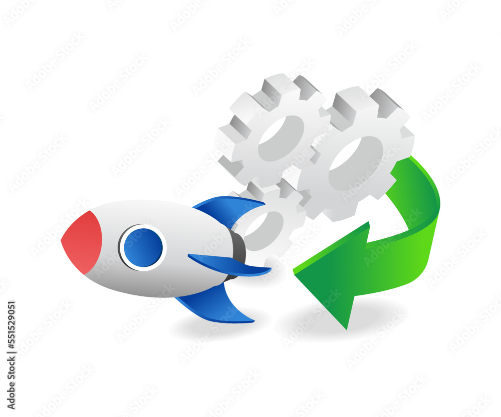 Poster flat isometric illustration concept of rocket launch