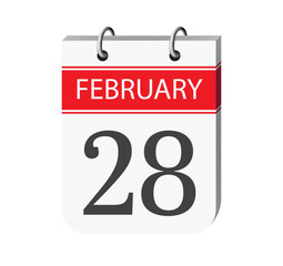 28 february calendar page vector. 3d one day calendar date appointment, event reminder illustration. Abstract three dimensional daily date calendar.
