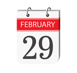 Leap year 29 february calendar page vector. 3d one day calendar date appointment, event reminder illustration. Abstract three dimensional daily date calendar.
