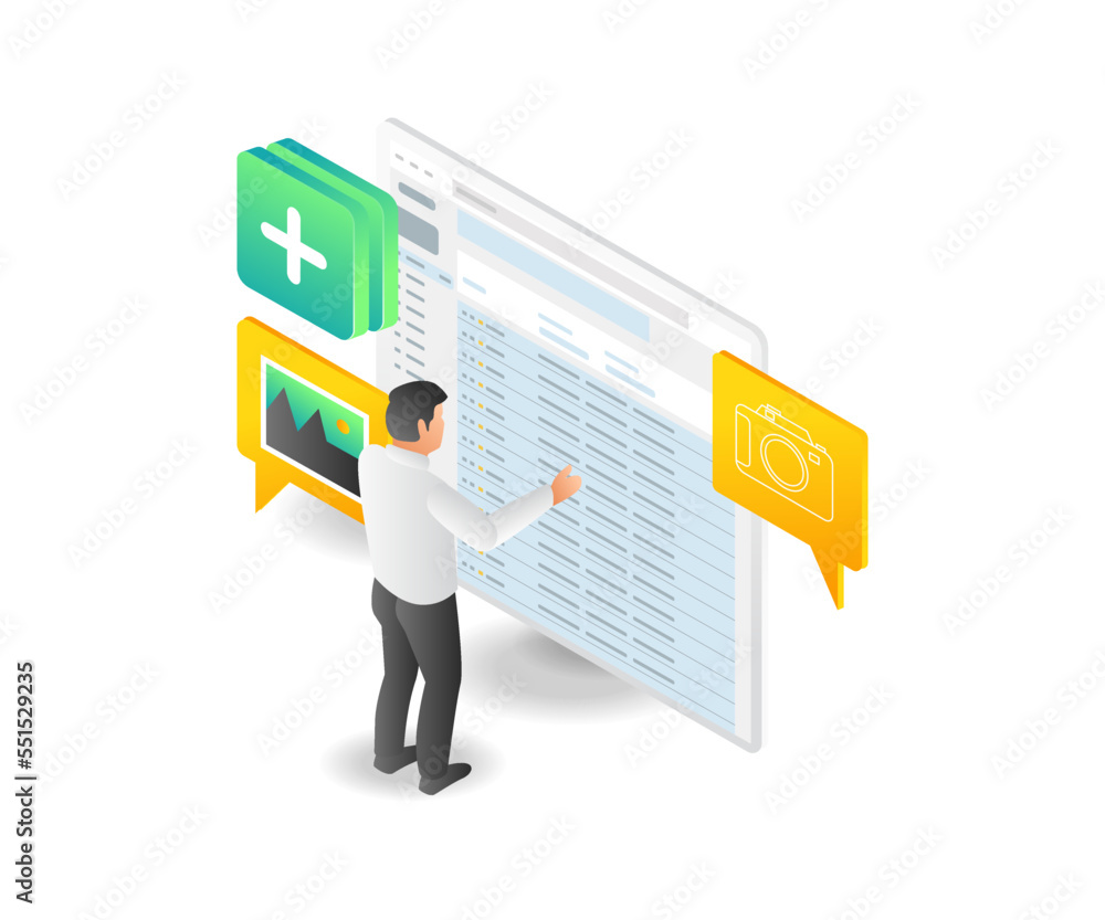 Aufkleber Flat isometric illustration concept of man setting email data