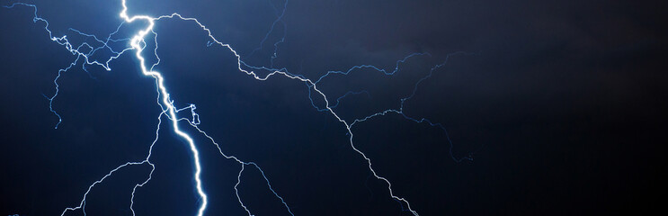 Thunder, lightnings and rain on stormy summer night	