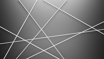 Minimalistic abstract backdrop with straight overlapping lines, interlinked connections or networks on dark grey background