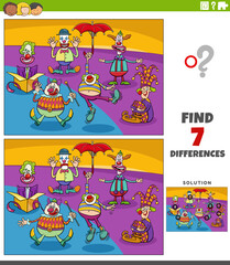differences game with cartoon clowns characters
