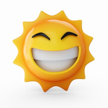 3D Rendering happy Sun emoji isolated on white background