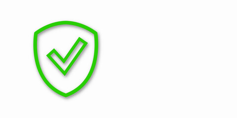 Banner shield check mark icon. Place for your text. Cope space. Vector illustration