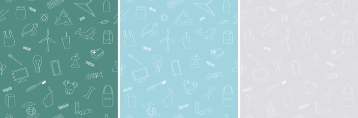 Waste seamless vector patterns 3 pc for decor