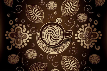 Coffee Stylized Vector Pattern Background. Coffee Cup and Coffee Beans Vector Illustration. Generative AI. 