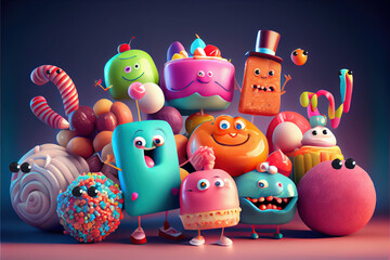 Adorable candy characters. Cute, funny