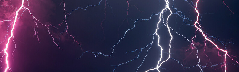 Thunder, lightnings and rain on stormy summer night	