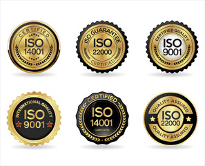 Iso certification gold and black badge collection  - obrazy, fototapety, plakaty