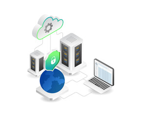 flat isometric concept of world data security server illustration