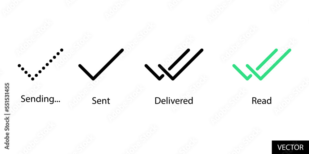 Poster message sending, sent, delivered and read tick vector icons in line style design for website design,