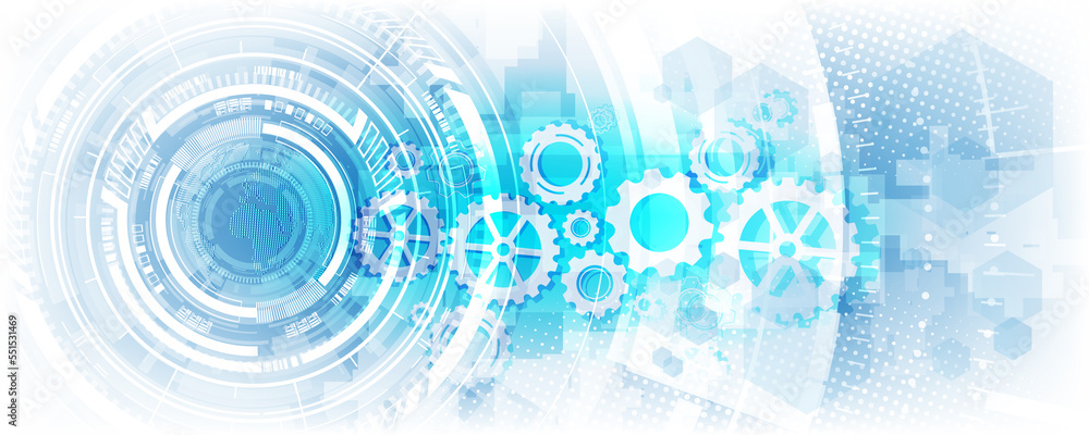 Poster cogs and digital technology concept background image blue abstract