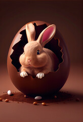 Easter Bunny. open chocolate egg with a little bunny inside