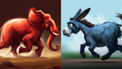 Illustration of a Red elephant and a Blue donkey 