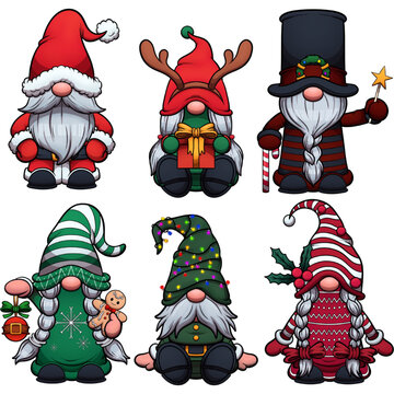 Christmas Gnomes. Vector clip art illustration with simple gradients.