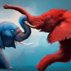 Illustration of a Red elephant and a Blue Elephant