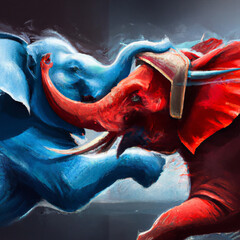 Illustration of a Red elephant and a Blue Elephant