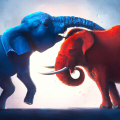 Illustration of a Red elephant and a Blue Elephant