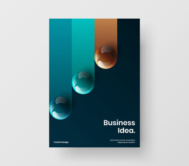 Amazing realistic spheres annual report template. Multicolored company brochure A4 vector design layout.