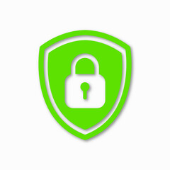 Icon or symbol of a shield with a closed padlock. Sign lock on a white background. Vector illustration.