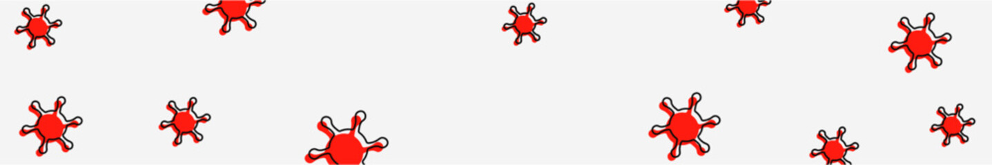 Obraz premium Vector illustration of a red virus with a black stroke in flat style on a white isolated background. The spread of viral diseases. Place for your text. Copy space.