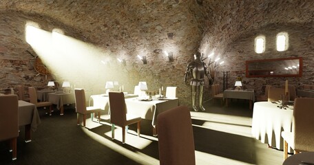 Realistic 3D Render of Cellar Restaurant