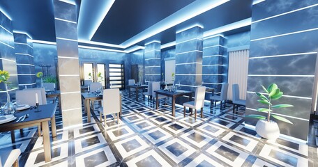 Realistic 3D Render of Restaurant Interior