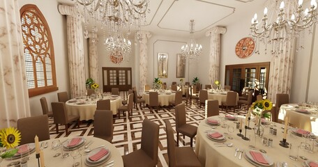 Realistic 3D Render of Restaurant Interior