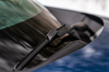 Car windwhield wiper close up. Modern car windshield wiper.