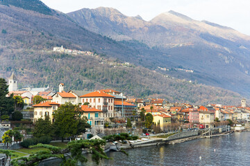 mountain lake maggiore in winter afternoon. Cannobio. Piamonte. Italy