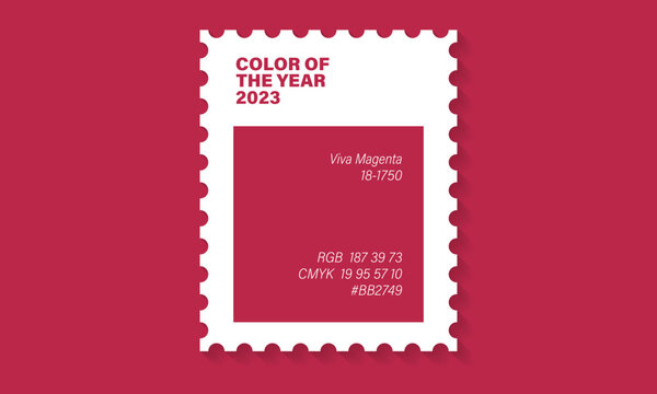 Color 2023 in a stamp. Color of the year 2023, viva magenta, red