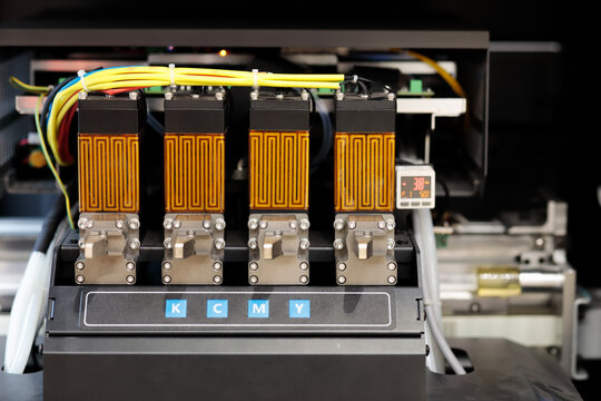 close up of large format inkjet printer details